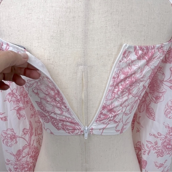 Cider Floral Crop Ribbed Long Puff Sleeve. Pink White. Size XS. #669 - Picture 3 of 6
